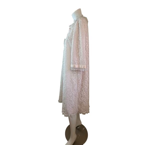 Vintage ODETTE BARSA Pink & Cream Lace Overlay Robe One Size - Picture 3 of 10